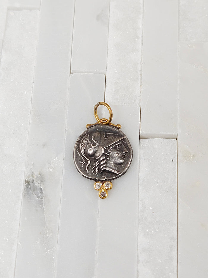 24K Gold Pendant with Diamond & Sterling Silver - Athena Wisdom Goddess | Clearance