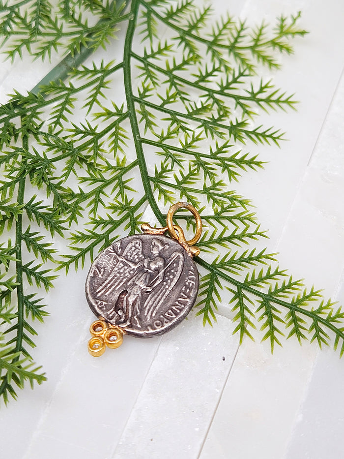 24K Gold Pendant with Diamond & Sterling Silver - Athena Wisdom Goddess | Clearance