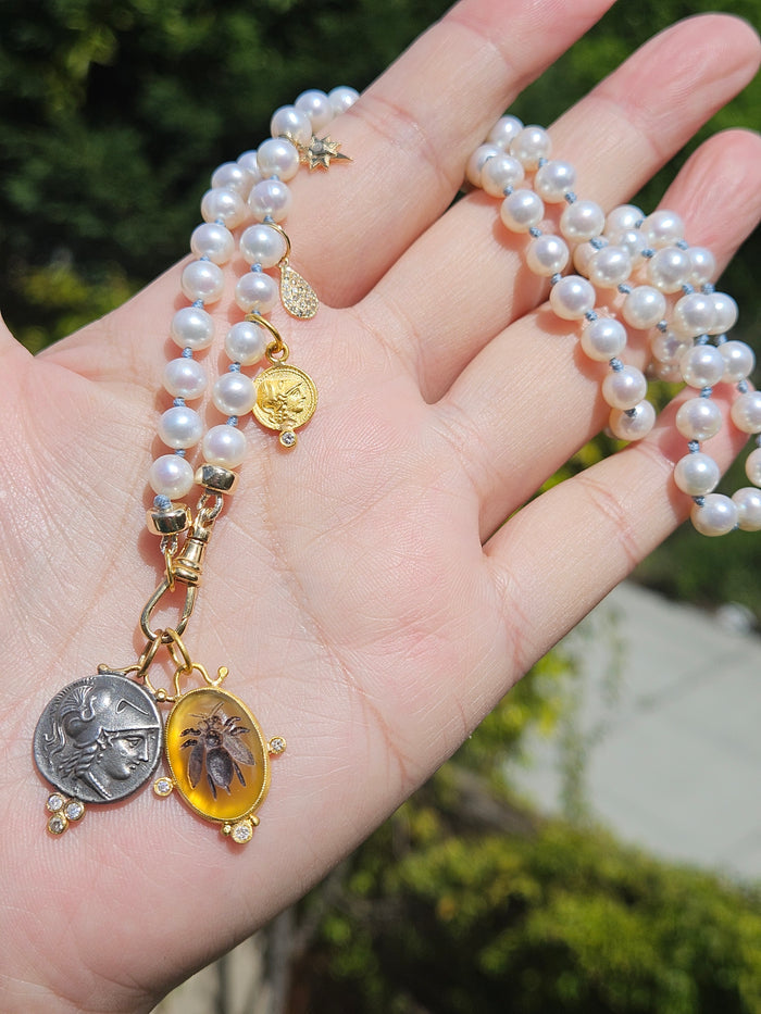 24K Gold Pendant with Diamond & Sterling Silver - Athena Wisdom Goddess | Clearance