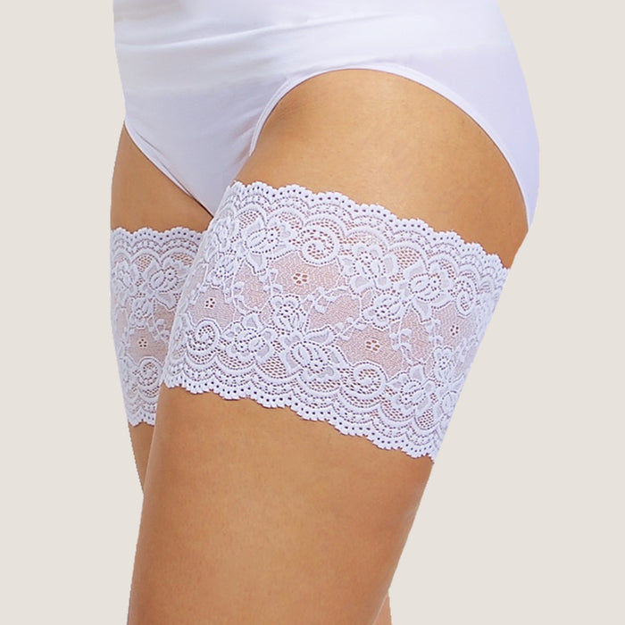 white lace bandelettes thigh bands close up detail anti chafing