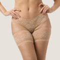 beige Bandelettes anti chafing lace thigh bands with lace briefs to match the bands for dresses full body view