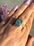 Aquamarine 925 Silver Ring - Size O 1/2