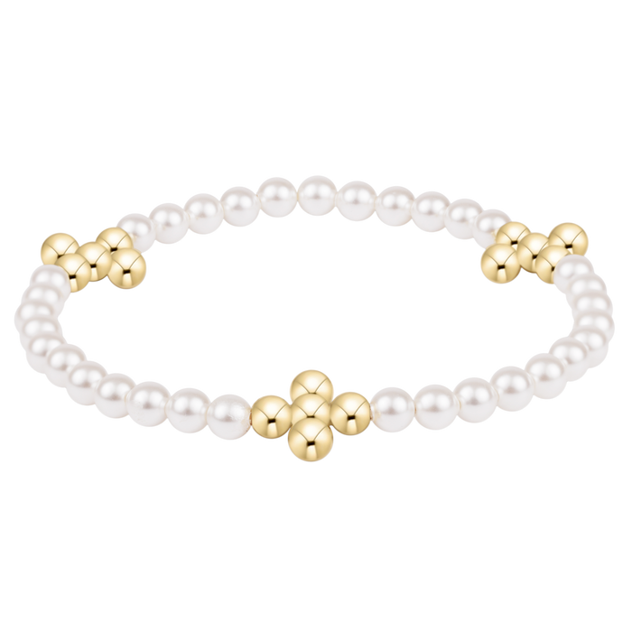 Beaded 4mm Gold Signature Cross 4mm Pearl Bracelet