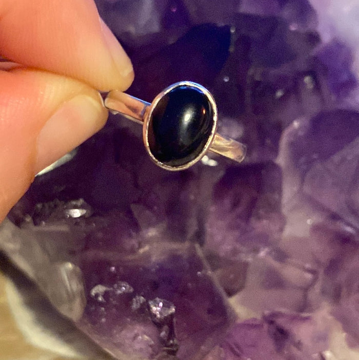 Black Onyx 925 Ring -  Size L