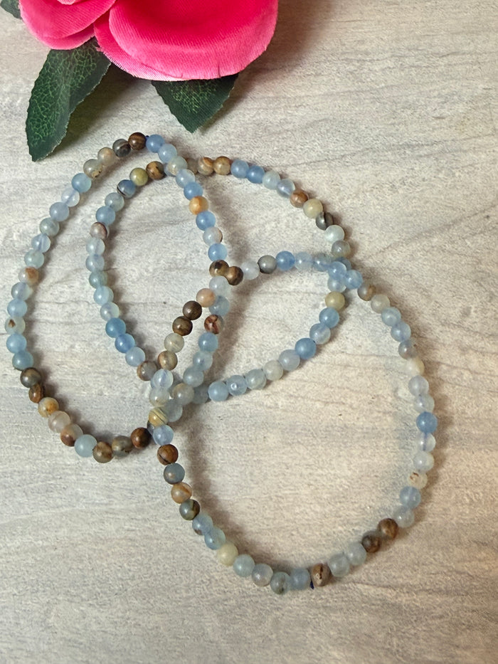 Blue Onyx 4mm Bracelet (Aquatine Lemerian Calcite)