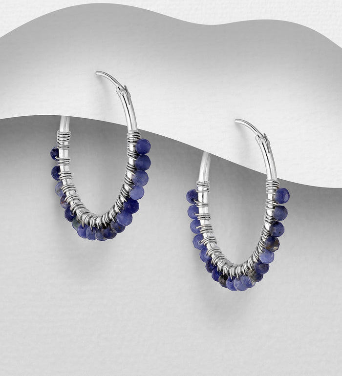 Boho Crystal Hoops Medium Sterling Silver Earrings