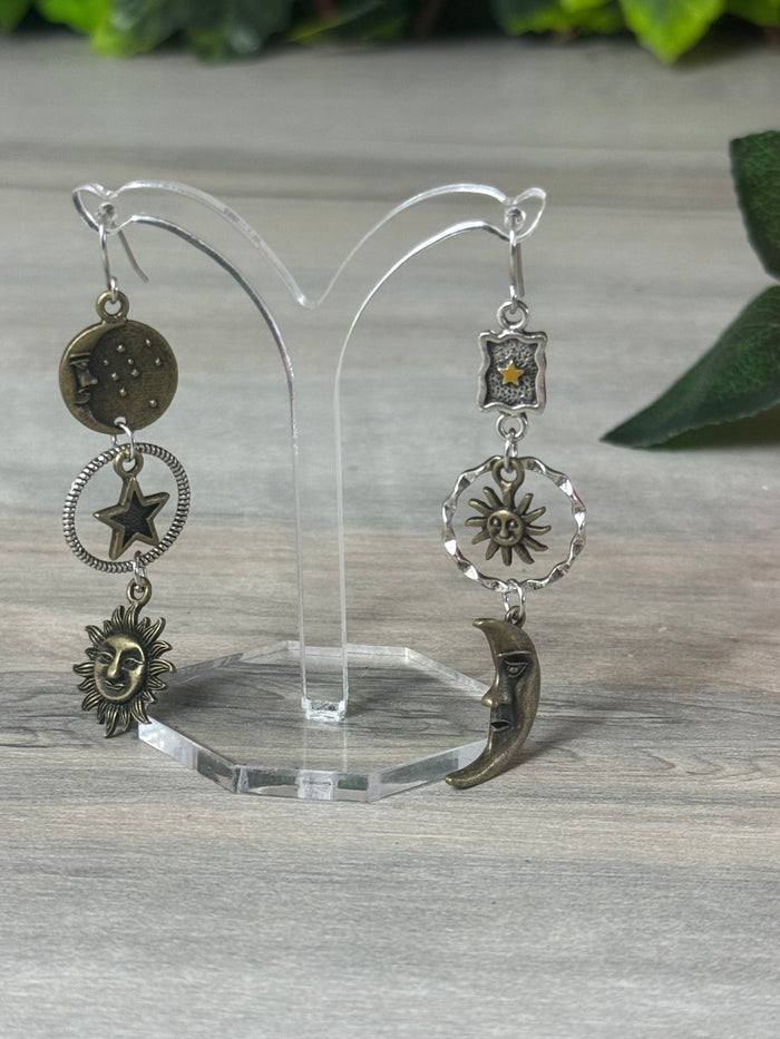 Celestial sun moon star Earrings - Stainless steel