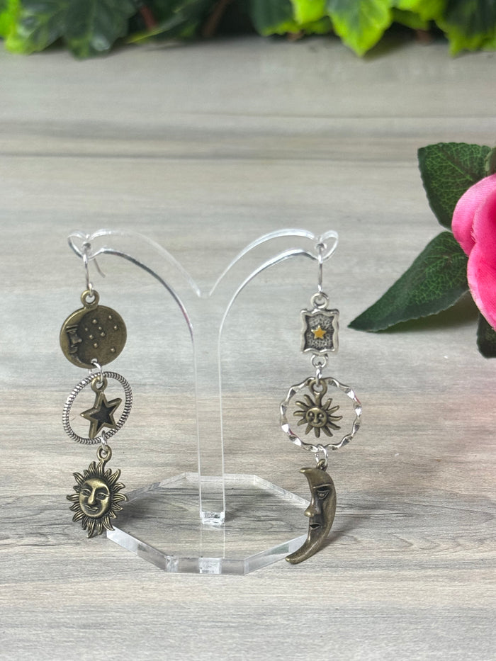 Celestial sun moon star Earrings - Stainless steel
