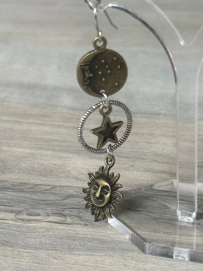 Celestial sun moon star Earrings - Stainless steel