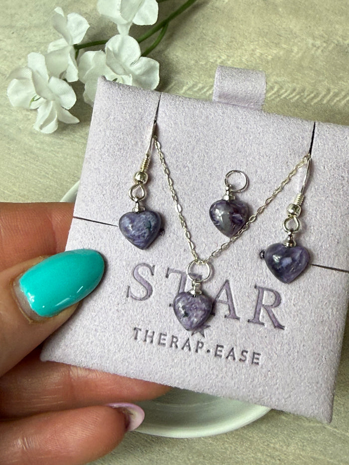 Charoite Earring & Necklace Sterling Silver Set