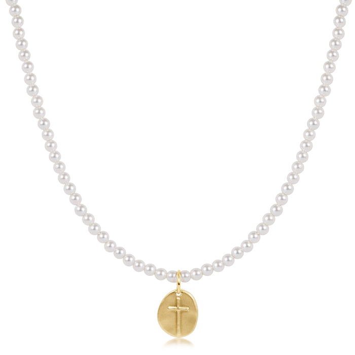Choker Beaded - Classic Pearl 3mm - Inspire Small Gold Disc