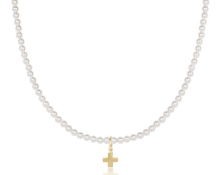 Choker Beaded - Classic Pearl 3mm - Signature Cross Gold Charm