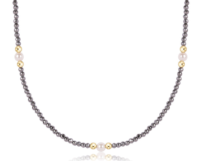 Choker Beaded - Purpose Pearl 4mm Silver Faceted Hematite