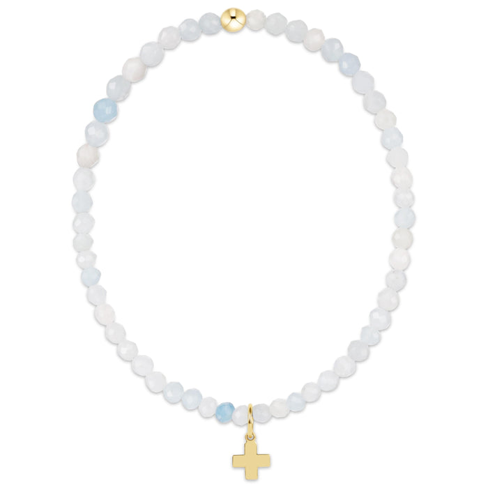 Classic Aquamarine 3mm Bracelet - Signature Cross Gold Charm