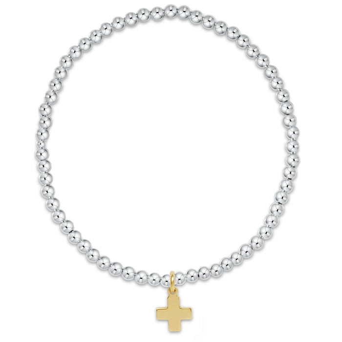 Classic Mixed Metal 3mm Bracelet - Signature Cross Gold Charm