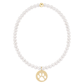 Classic Pearl 3mm Bracelet - Paw Print Gold Disc