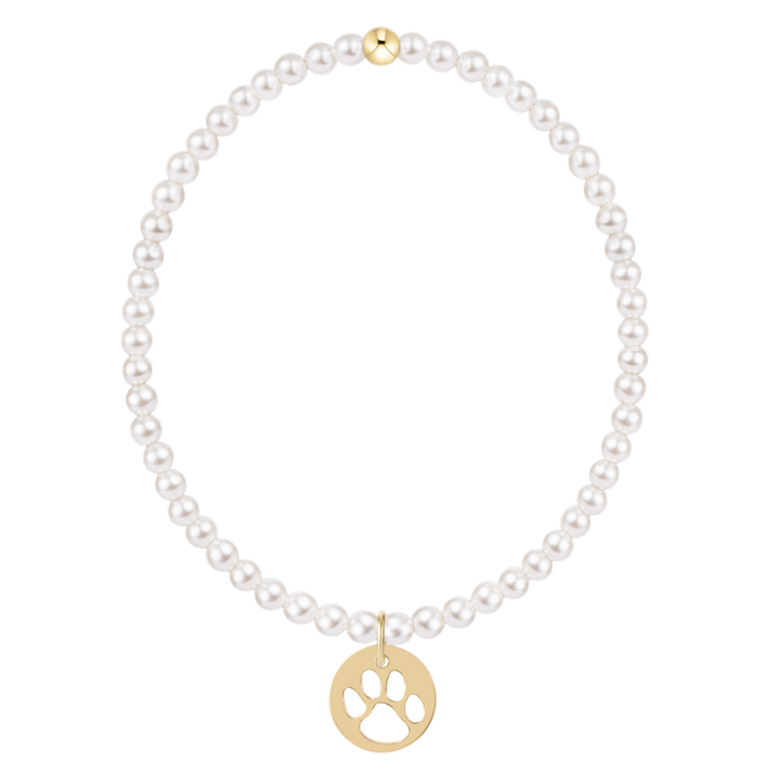 Classic Pearl 3mm Bracelet - Paw Print Gold Disc