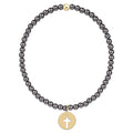 Classic Pearl Dark Grey 3mm Bracelet - Blessed Gold Disc