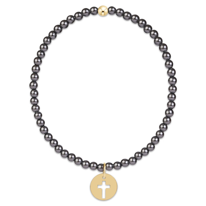 Classic Pearl Dark Grey 3mm Bracelet - Blessed Gold Disc