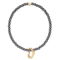 Classic Pearl Dark Grey 3mm Bracelet - Love Gold Charm