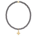 Classic Pearl Dark Grey 3mm Bracelet - Signature Cross Gold Charm
