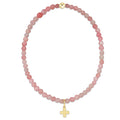 Classic Pink Opal 3mm Bracelet - Signature Cross Gold Charm