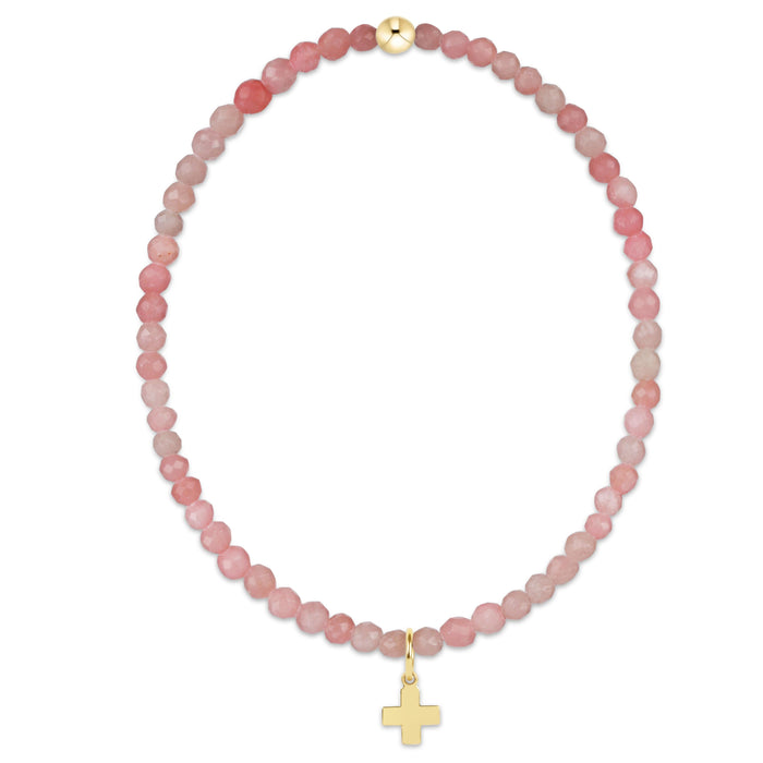 Classic Pink Opal 3mm Bracelet - Signature Cross Gold Charm