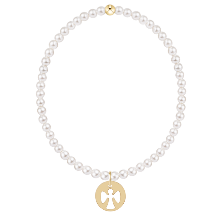 egirl Classic Pearl 3mm Bracelet - Guardian Angel Gold Disc