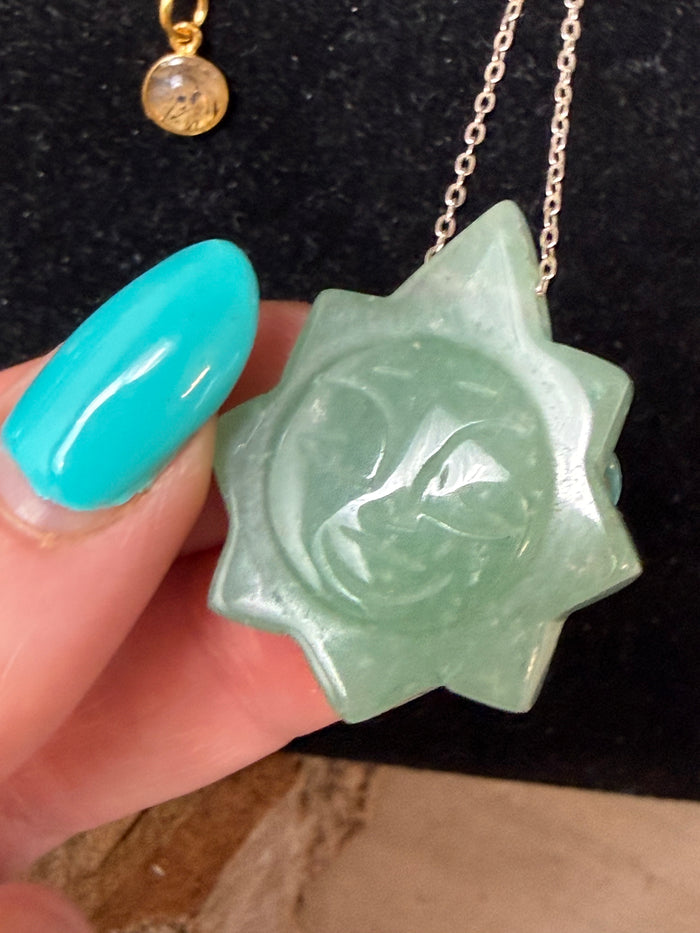 Green aventurine sun Pendant with chain