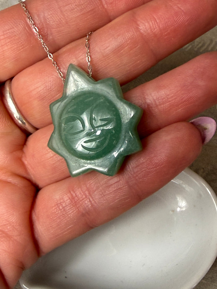 Green aventurine sun Pendant with chain