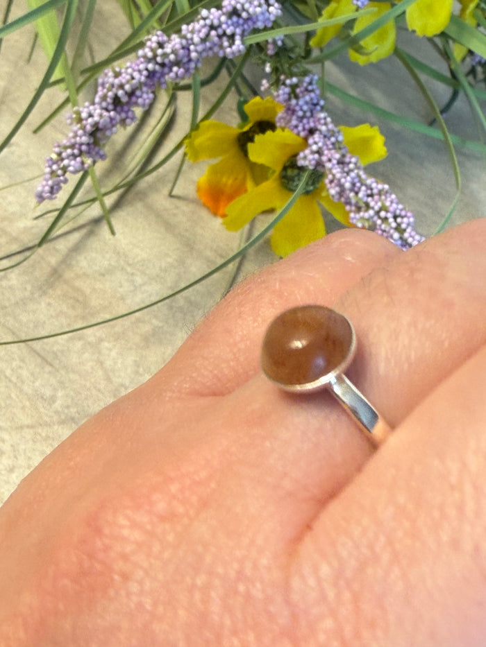 Handmade Sunstone 925 Silver Ring - Size N