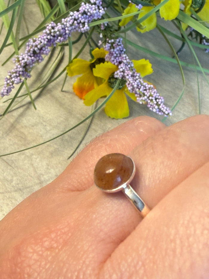 Handmade Sunstone 925 Silver Ring - Size N
