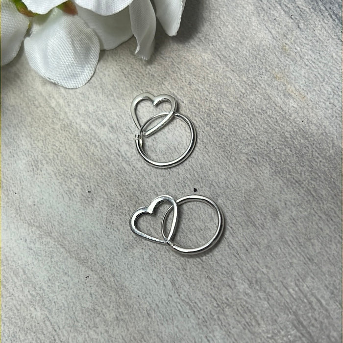 Hollow Heart Huggie Hoops -  925 Sterling Earrings