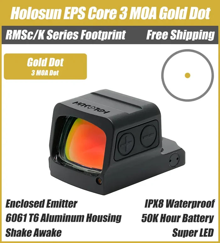 Holosun EPS Core Gold Dot, 3 MOA Dot, RMSc Footprint - EPS-CORE-GD3