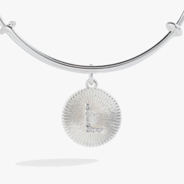 Initial L Pave Starburst Texture Bangle
