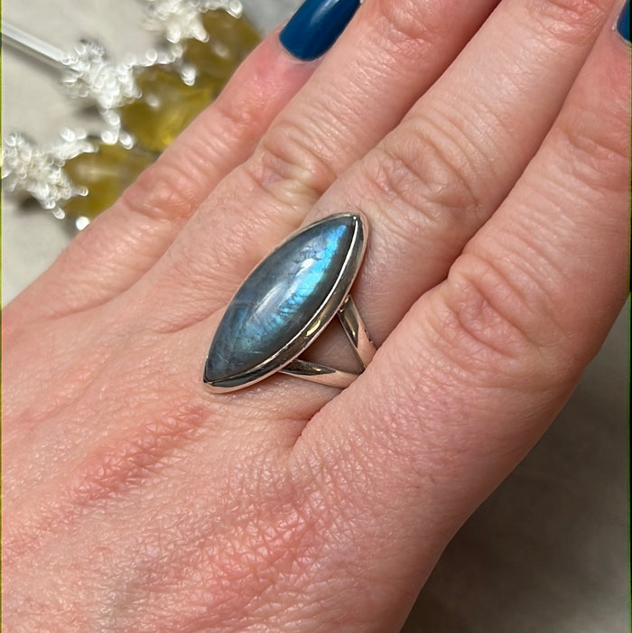 Labradorite 925 Silver Ring - Size N - N 1/2