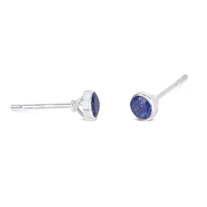 lapis lazuli silver stud earrings on white background