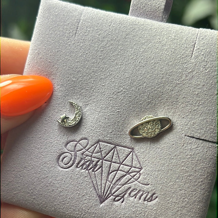 Moon & Planet - Universe Sterling Studs Earrings