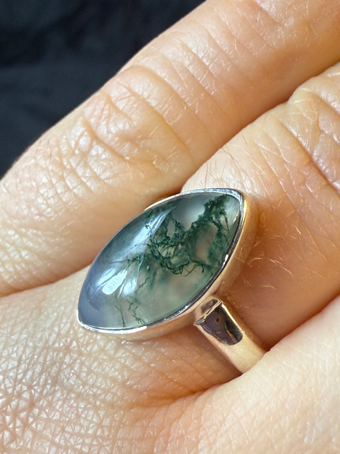 Moss Agate 925 Silver Ring - Size L 1/2