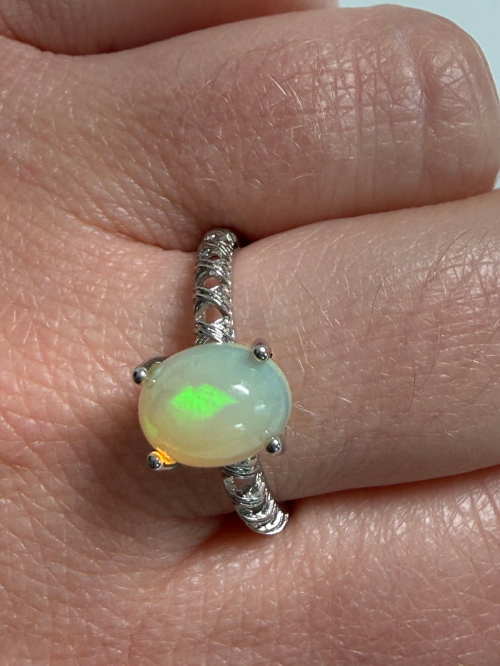 Opal Adjustable Silver Plated Ring