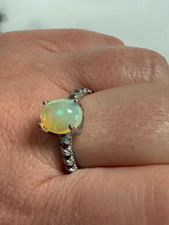 Opal Adjustable Silver Plated Ring