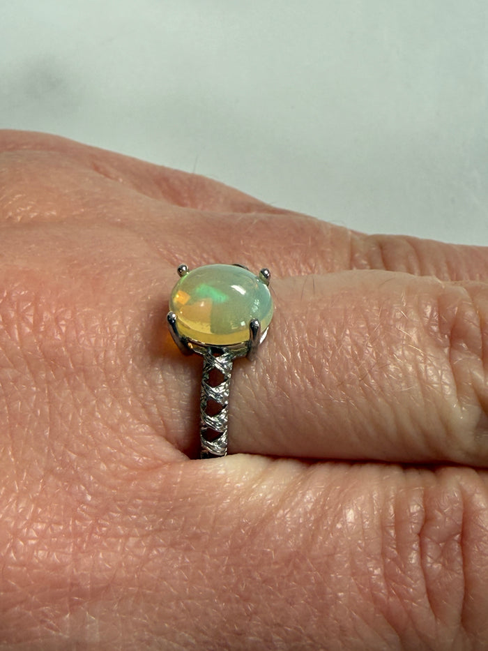 Opal Adjustable Silver Plated Ring