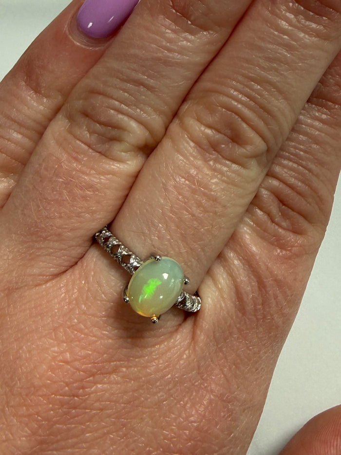 Opal Adjustable Silver Plated Ring