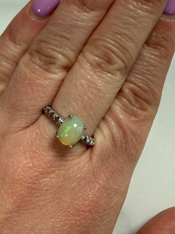 Opal Adjustable Silver Plated Ring