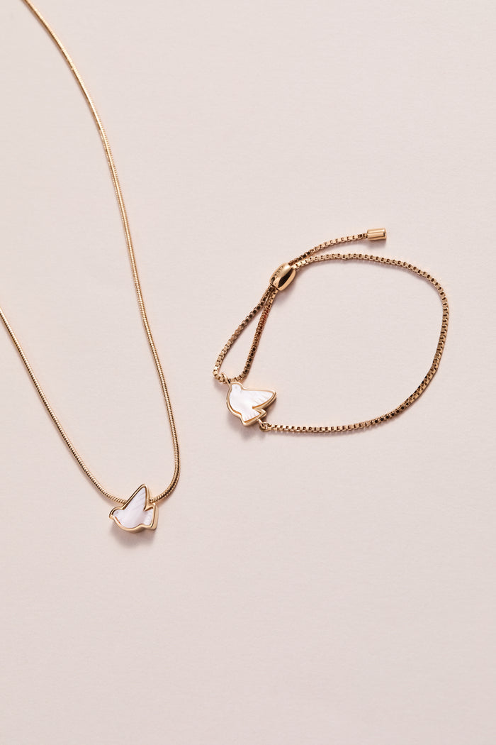 Pearlized Dove 'Peace' Slider Necklace