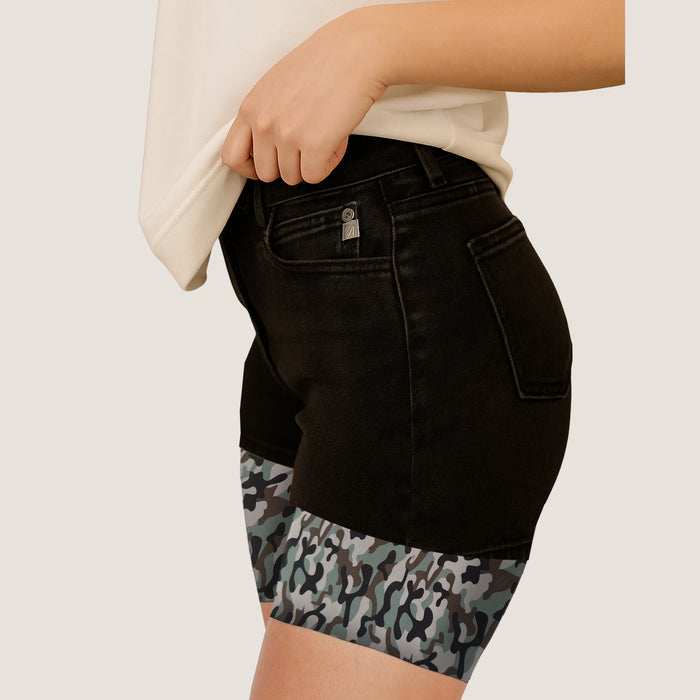 no thigh rub solution camouflage bandelettes thigh bands close up on model