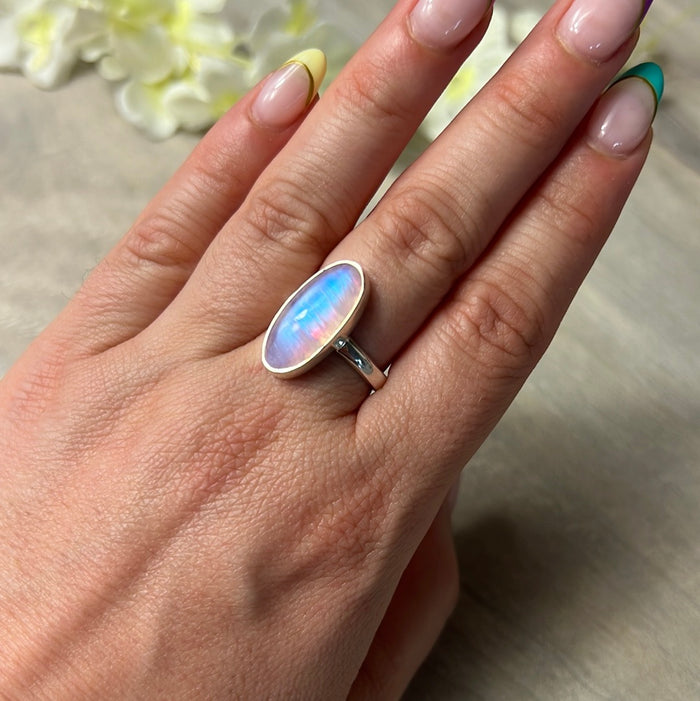 Pink Moonstone 925 Silver Ring -  Size O
