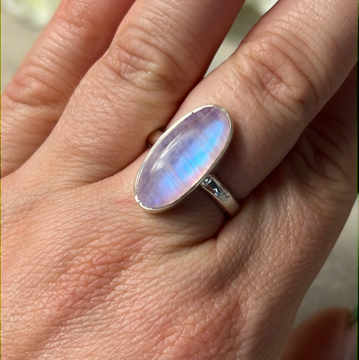 Pink Moonstone 925 Silver Ring -  Size O