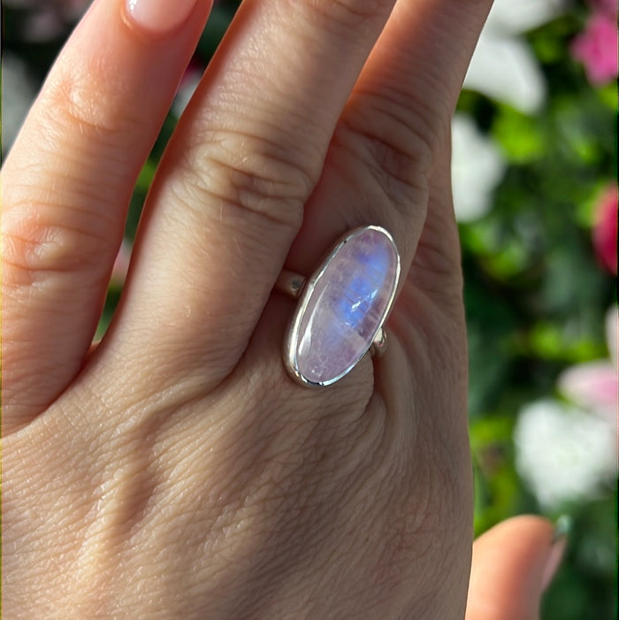 Pink Moonstone 925 Silver Ring -  Size O
