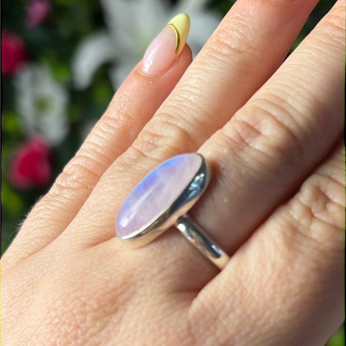 Pink Moonstone 925 Silver Ring -  Size O